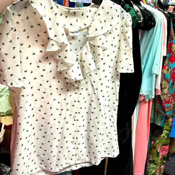 320 // THANK YOU Chiffon Blouse With Ruffle // S - Picture 1 of 3